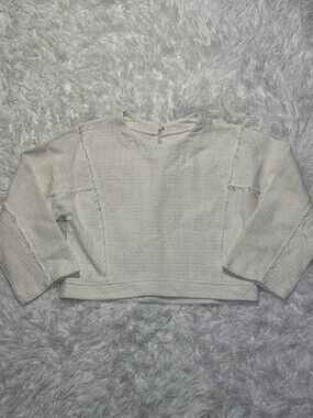 Zara Kids Girl Size 9-10 Off-white Textured Knit Top Long sleeve Distressed Ecru